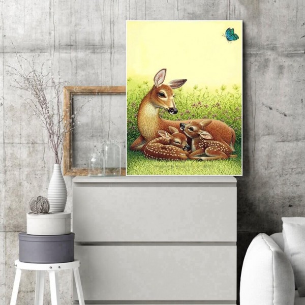 Reh mit Jungen 50x70cm