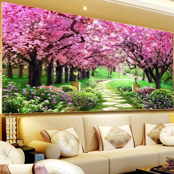 Garten mit rosa Bäumen ab 50x80cm