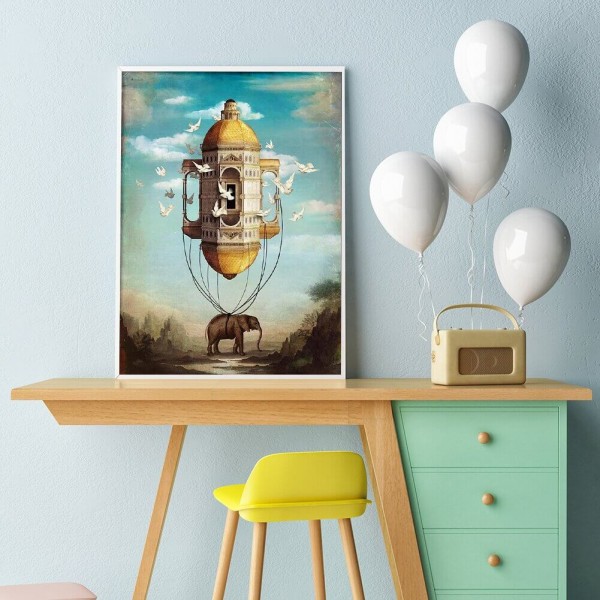 Elefant mit dem Vogelhaus 50x70cm
