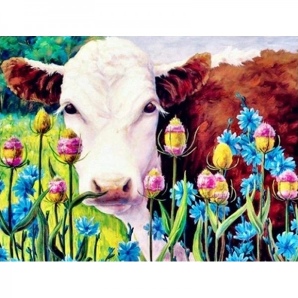 Kuh mit Blumen