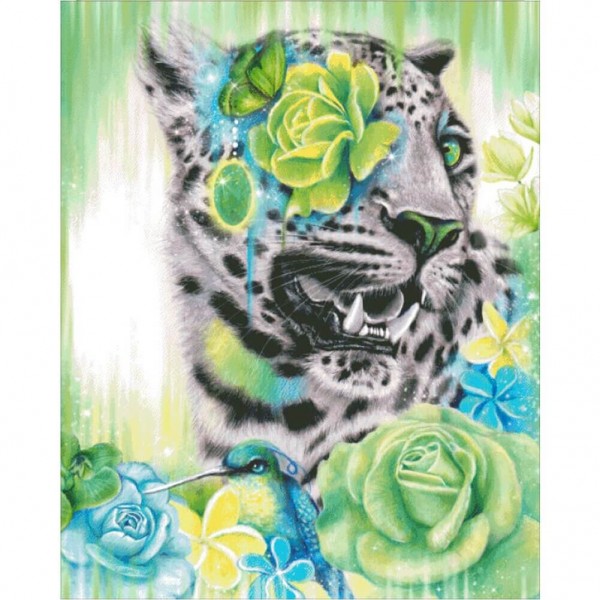 Leopard mit Rosen