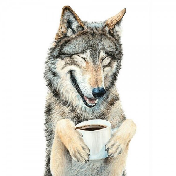 Wolf mit Kaffeetasse
