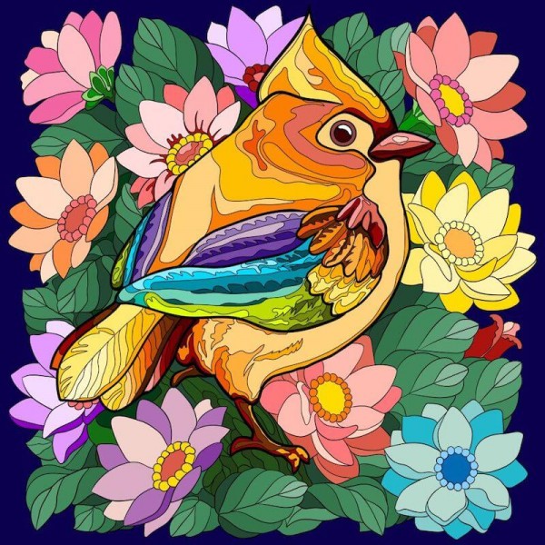 Vogel unter Blumen