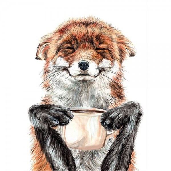 Fuchs mit Kaffeetasse