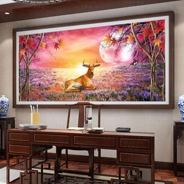 Hirsch im Mondschein 40x100cm