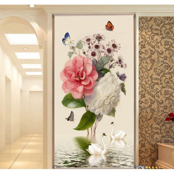 Blumen, Schwäne und Schmetterlinge ab 50x80cm