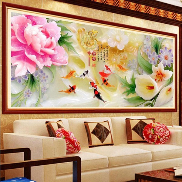 Blumen mit Koi Karpfen ab 40x100cm