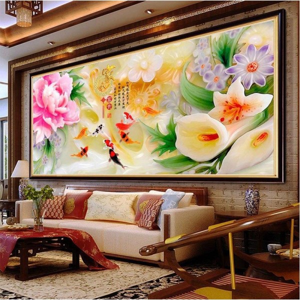 Blumen mit Koi Karpfen ab 40x100cm