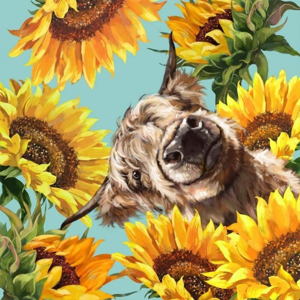 Kuh mit Sonnenblumen