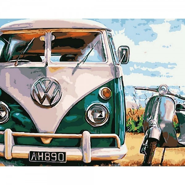 VW Transporter mit Roller | Malen nach Zahlen