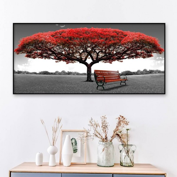 Roter Baum auf schwarz weißem Hintergrund 50x100cm