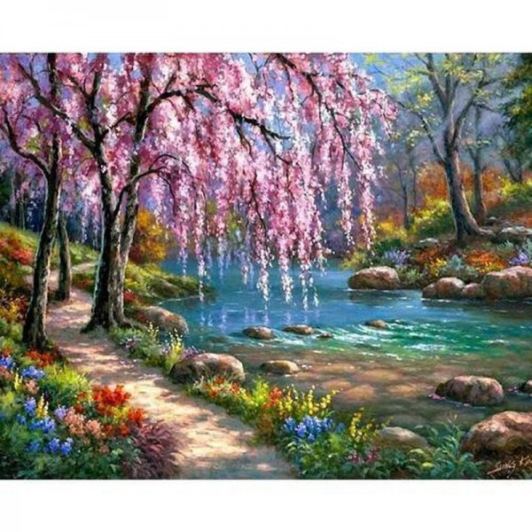 Rosa Baum am Fluss
