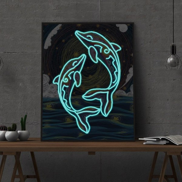 Delfine | Im Dunkeln leuchtend 30x40cm