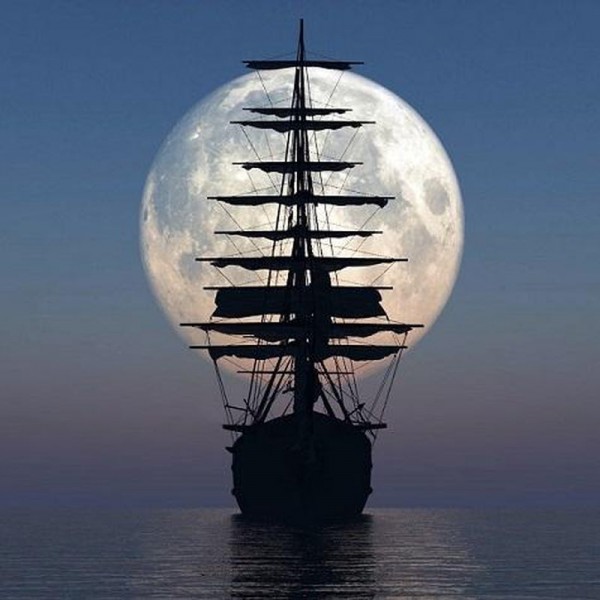 Segelschiff im Mondschein